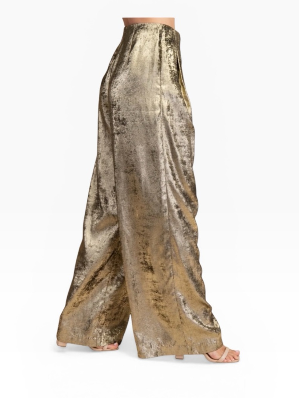 Style USA gold tone shimmer Metallic over black wide‎ leg pants Sz M - Picture 9 of 10